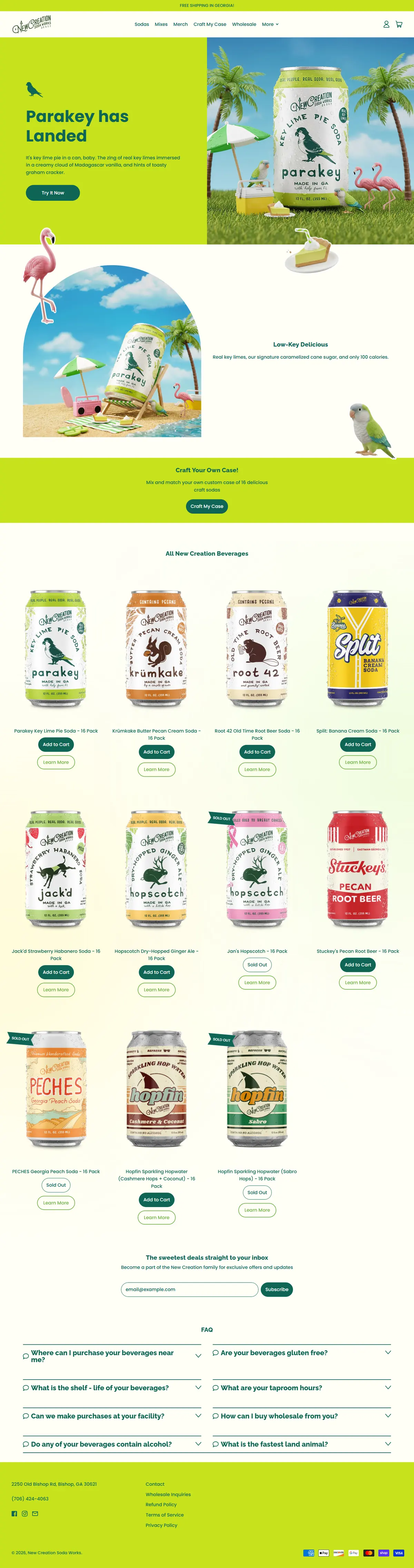 New Creation Soda Works homepage, full length