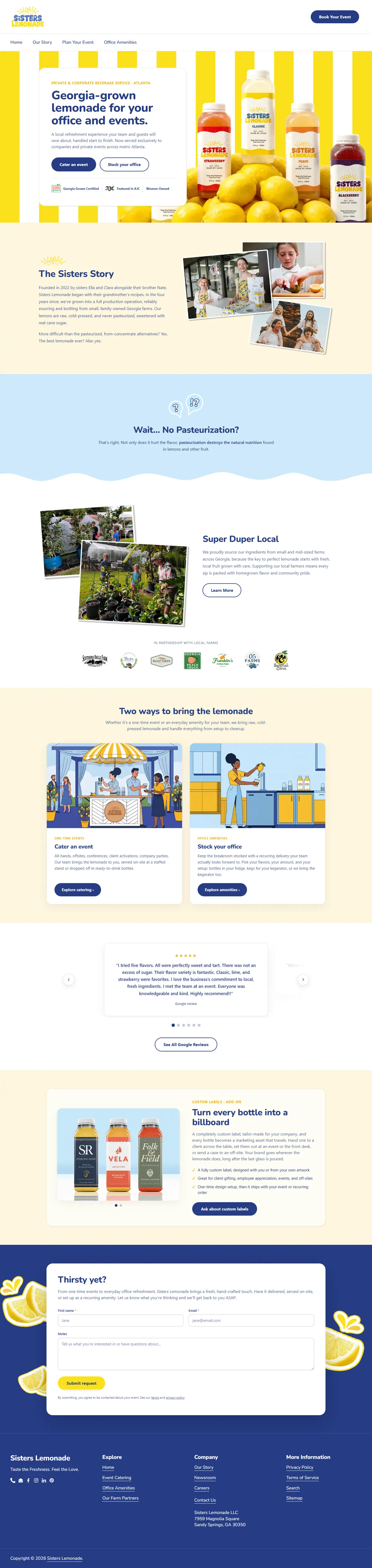 Sisters Lemonade homepage, full length